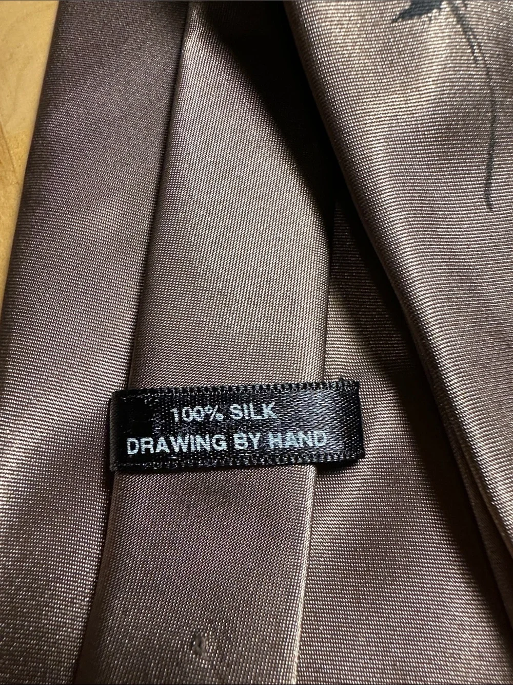 Brown Scenic Silk Tie with Hand-Painted Style Design